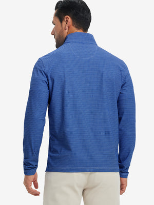 Back upper body of Full print lightweight quarter zip pullover with smooth cobalt wave finish