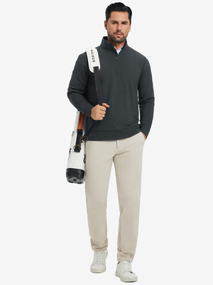 Ultra-Soft Brushed Fleece Lining Quarter Zip Sweatshirt in dark grey, model carrying tennis bag