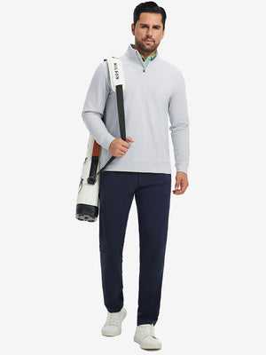 Ultra-Soft Brushed Fleece Lining Quarter Zip Sweatshirt in misty grey, model carrying tennis bag