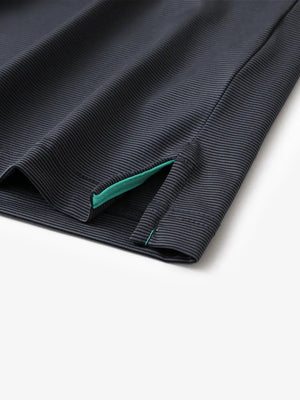 Hem slit detail of Black Stripe Pinstripe Jersey Performance Polo								
