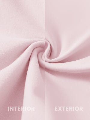 Close-up of the inner and outer fabric of women's stretch fleece lined water resistant joggers in light purple, showing fleece lining and exterior.