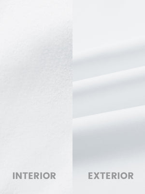 Close-up of the inner and outer fabric of water-resistant fleece golf vests in white, showing fleece lining and exterior.