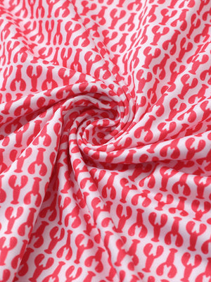 Fabric detail of Stylish print boys polo shirts with soft feel and red lobster pattern