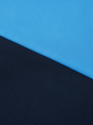 Fabric detail of Fleece lined golf quarter zip showing warm texture in navy/blue