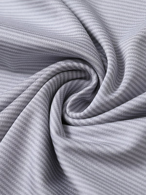 Close-up of grey melange pinstripe quarter zip pullover fabric showing fine lines and soft knit texture.