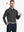 Model wearing Dark Grey Heather Skin-friendly Long Sleeve Melange Polo – front half-body holding golf club