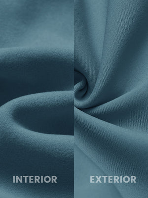 Close-up fabric detail of water-resistant fleece lined pants, soft inner lining and durable saxony blue exterior