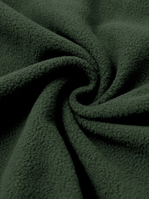 Fabric close-up of Polar fleece q-zip hooded with 3 pockets showing soft texture in olive green
