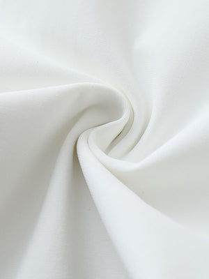 Close-up of white stretch plain everyday pants fabric showing smooth texture and flexible weave.