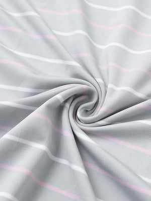Fabric detail of kids stylish stripe polo shirts, soft striped weave with light grey stripe accent