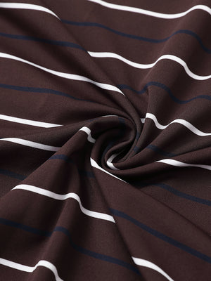 Fabric detail of kids stylish stripe polo shirts, soft striped weave with brown stripe accent