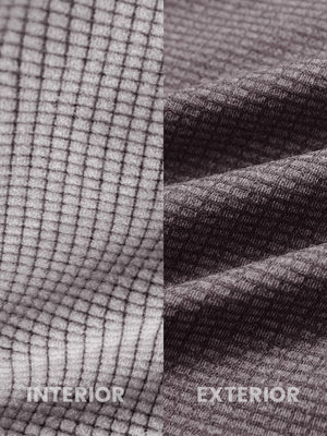 Close-up of melange fabric on warm fleece golf hoodies pullover, showing texture and detail in dark red melange.