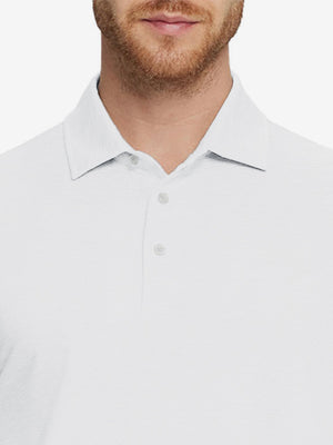 Collar detail of Skin-friendly long sleeve melange polo with soft touch in white