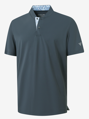 3D render of dark grey Moisture-Wicking Short Sleeve Henley Shirt.