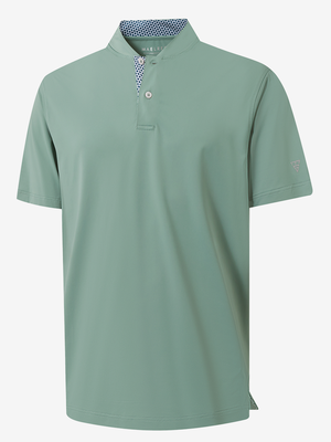 3D render of grey green Moisture-Wicking Short Sleeve Henley Shirt.