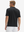 Side-back half-body view of model in black moisture-wicking short sleeve henley shirt