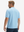 Side-back half-body view of model in light blue moisture-wicking short sleeve henley shirt