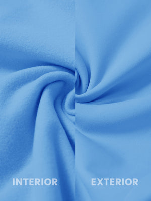 Inside and outer fabric close-up of sky blue golf lightweight fleece lined dress pants, soft fleece lining.