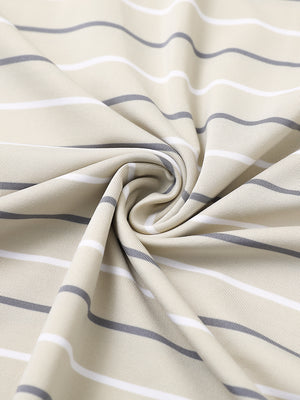Fabric close-up of trendy boys stripe polo shirts, soft texture and breathable light khaki stripe feel